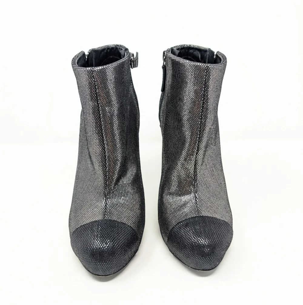 Chanel Silver Cap Toe Ankle Boots CC Size 37 Metallic Logo Booties